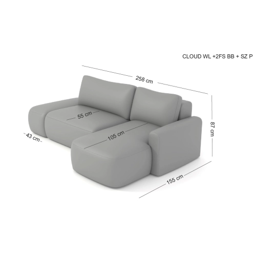 CLOUD narożnik z odłączaną pufką-podnóżkiem